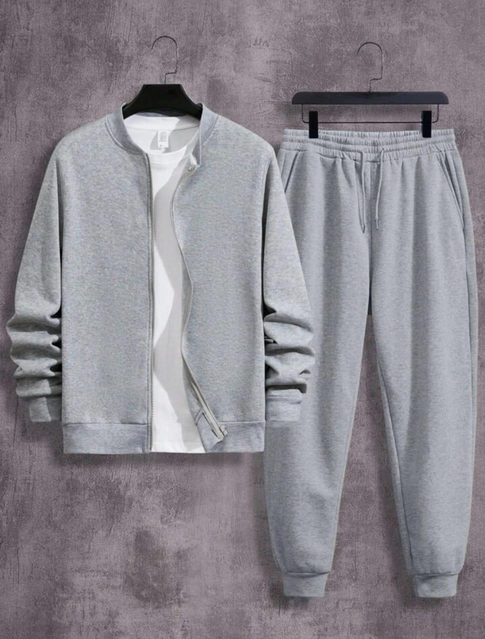 2 Pcs Men's Fleece Plain Zipper TrackSuit